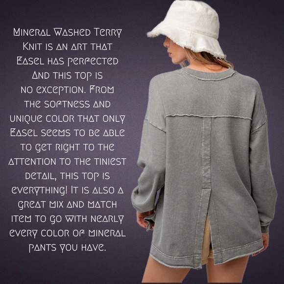 EASEL "All Good Things" Loose & Soft Mineral Washed Top V-Neck Side & Back Slits - Picture 6 of 16